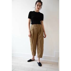 NWT Aseedoncloud Embroidered Pocket Crop Trousers In Beige - S